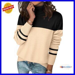 Women's Chunky Knit Turtleneck Sweater Split Hem Casual Pullover